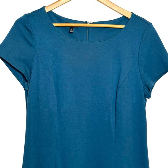 Talbots Size 10 Teal Short Sleeve Shift Dress with Tiered Pleated Hem - Picture 2 of 7